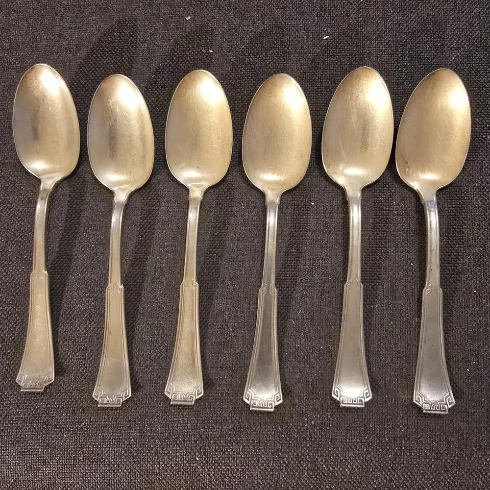 X6 Oneida GRECIAN Silverplate Tablespoosn 1881 Rogers Greek Key Flatware 7 1/4